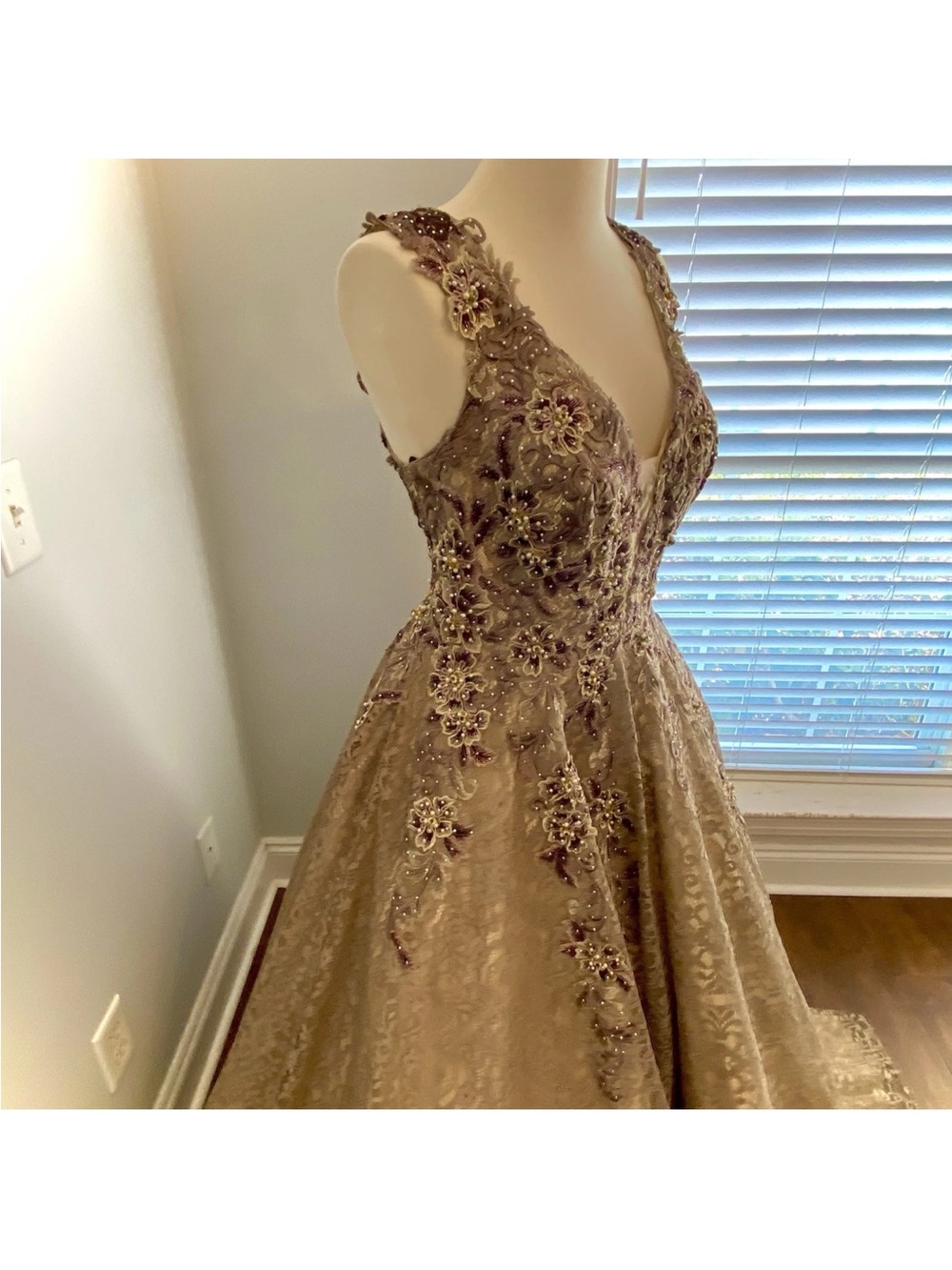 JVN by JOVANI Gold Embellished Formal Gown